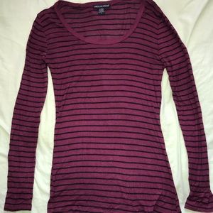 Maroon Striped Long-Sleeved Top